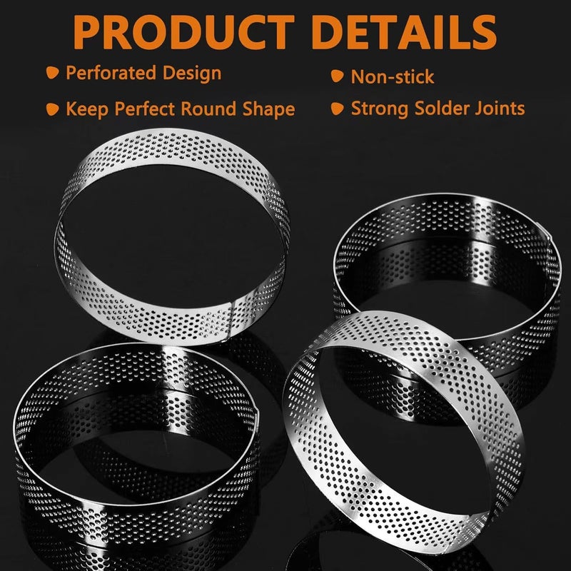 Aringfes 10 Pcs 3.14 Inch 304 Stainless Steel Tart Ring, Heat-Resistant Perforated Cake Mousse Ring, Round Ring Baking Small Fruit Tarte Crust Tools (8cm) - Image 5